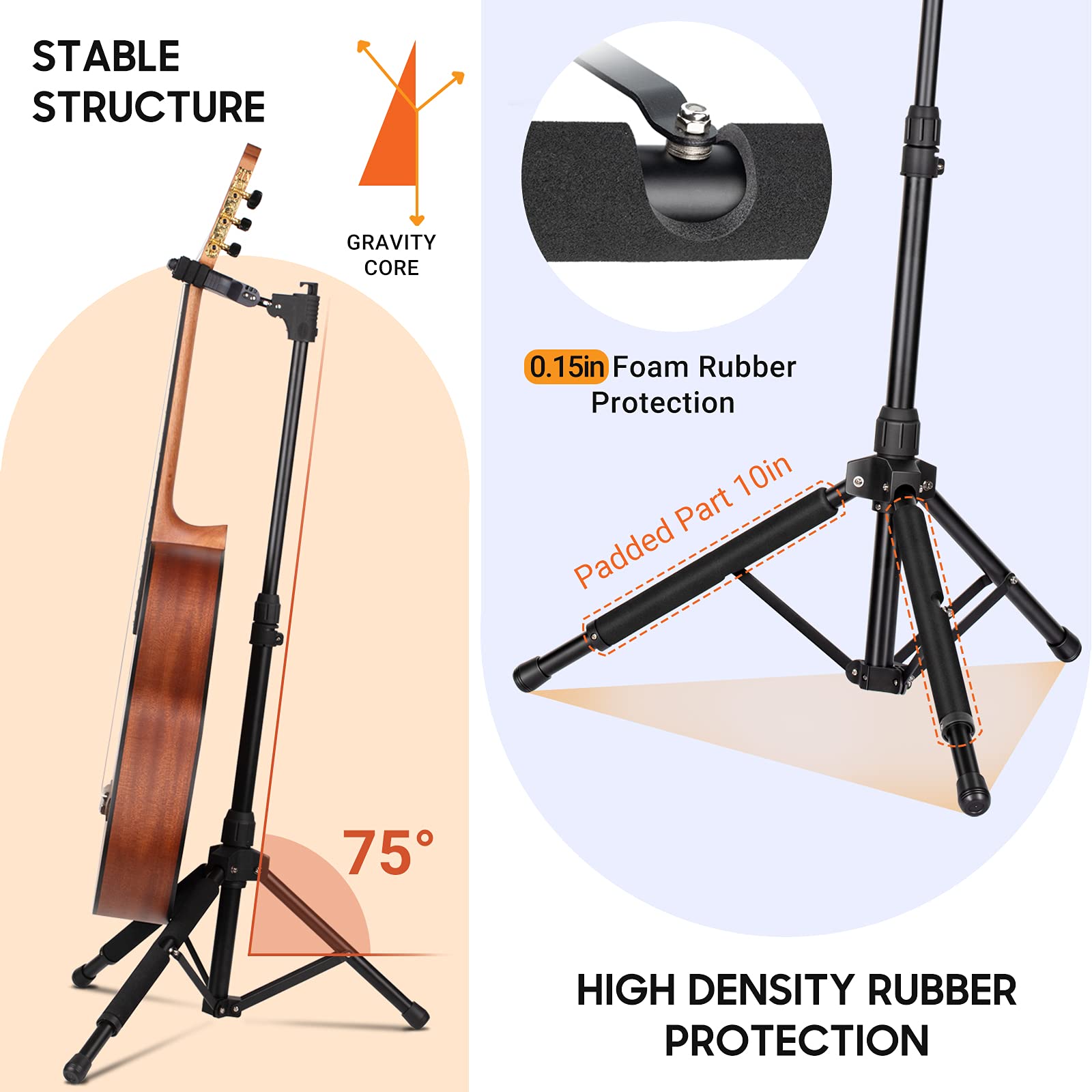 CAHAYA Guitar Stand Universal with Neck Holder Folding Tripod Floor Iron Stand for Acoustic Electric Classical Bass Guitars CY02